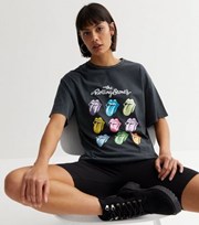 New Look Dark Grey Lips Rolling Stones Oversized Logo T-Shirt